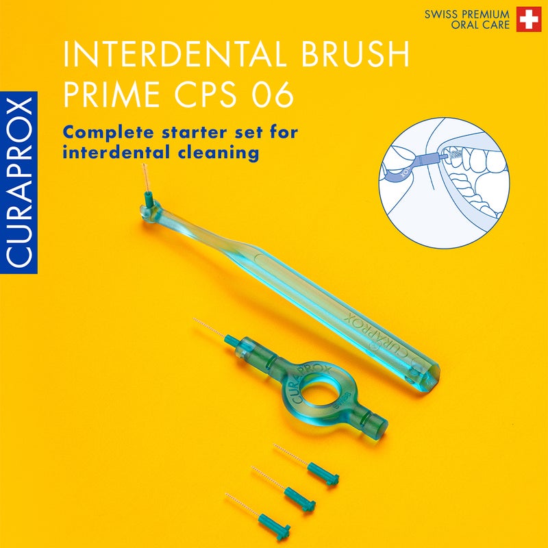 CURAPROX CPS Prime 06 Interdental Starter Set | 5 Ultra-Fine Brushes (0.6mm) with 2 Holders & Hygiene Caps | Deep Cleaning for Sensitive Gums, Turquoise - Image 2